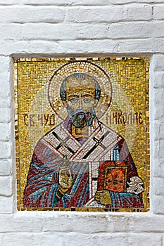 Orthodox mosaic icon on the church wall.