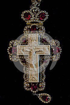 Orthodox priest cross of mammoth ivory handcrafted.