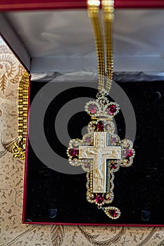 Orthodox priest cross of mammoth ivory handcrafted.