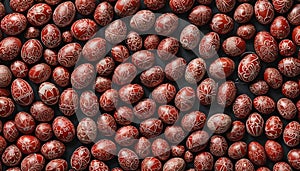 Orthodox red painted Easter eggs, background. Full frame.