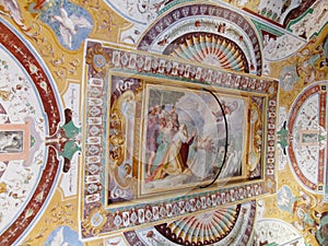 Orthodox religious christian icon painting in the church roof