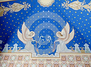 Orthodox religious christian painting of angels on church wall