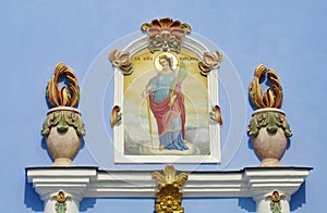 Orthodox religious christian painting of saints on church wall