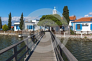 Orthodox Saint Nicholas Monastery located on two islands in Porto Lagos near town of Xanthi, Greece