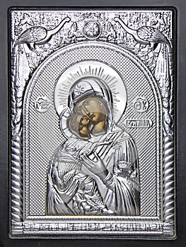 The Orthodox silver icon of the Mother of God and Jesus