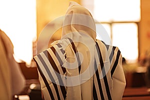 Orthodox ultra Orthodox Jew from a tallit in the synagogue Yom Kippur, Sukkot