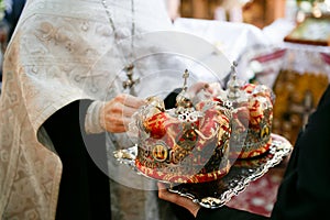 Orthodox wedding ceremonial crown ready for a crowning ceremony