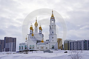 Orthodox white cathedral with a chapel.