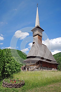 Orthodox wooden church. Barsana Monastery Complex, landmark attraction in Maramures, Romania. UNESCO World Heritage