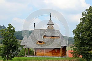 Orthodox wooden church on hill