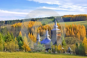 Orthodox wooden church in Leszczyny village, Poland