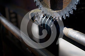 Orthogonal Worm gear reducer. Old steel Mechanical Engineering p