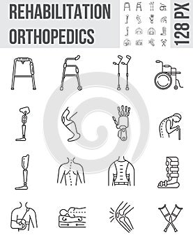 Orthopaedic rehabilitation icons set vector. Physical therapy line collection