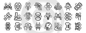 Orthopedic implants icons set outline vector. Surgery replacement