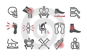 Orthopedic and trauma rehabilitation icons. Vector illustration.