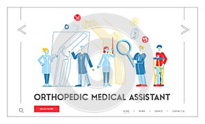 Orthopedics Concilium, Healthcare Landing Page Template. Doctor Traumatologist Character Look at X-ray photo