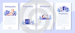 Orthopedics doctor mobile application banner set. Idea of joint