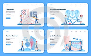 Orthopedics doctor web banner or landing page set. Idea of joint