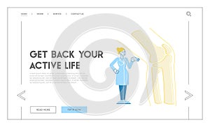 Orthopedics and Podiatry Medical Healthcare Landing Page Template. Doctor Orthopedist Character Stand at Huge Foot