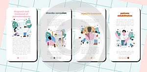 Orthopedist mobile application banner set. Idea of human skeletal system photo
