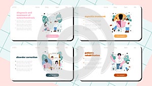 Orthopedist web banner or landing page set. Idea of human skeletal photo