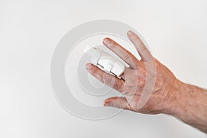 orthosis for fixing the finger on hand on a white background