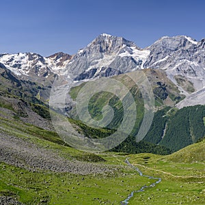 The Ortler Alps near Sulden on a sunny day in summer