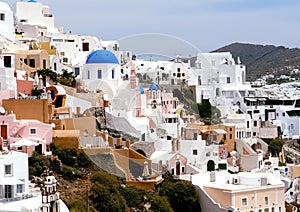 Ortodox church with blue top on Santorini.