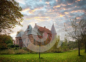 Ortofta Castle with Autumn Colours at Sunset