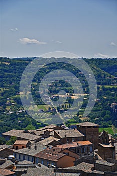 Orvieto ancient city and landscape rooftop views from the Tower, Torre del Moro, Umbria Italy