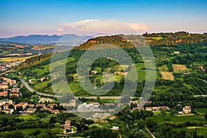 Orvieto, Italy - Panoramic view of lower Orvieto Scalo and Umbria region seen from historic old town of Orvieto