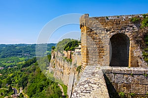 Orvieto, Italy - Panoramic view of old town defense walls and Umbria region seen from historic old town of Orvieto