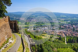 Orvieto, Italy - Panoramic view of old town defense walls and Umbria region seen from historic old town of Orvieto