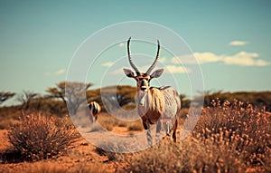 An oryx in the plain of the Etosha National Park of Namibia