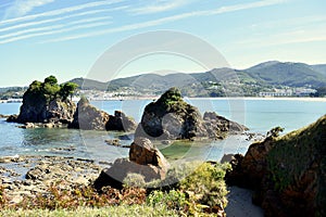 Os Castelos rocks in Seiramar beach, between Covas a Sacido beach, in Viveiro, Lugo, Galicia. Spain. Europe. September 28, 2019