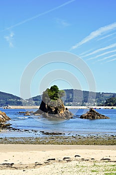 Os Castelos rocks in Seiramar beach, between Covas a Sacido beach, in Viveiro, Lugo, Galicia. Spain. Europe. September 28, 2019