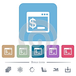 OS command terminal flat icons on color rounded square backgrounds
