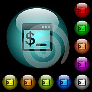 OS command terminal icons in color illuminated glass buttons photo