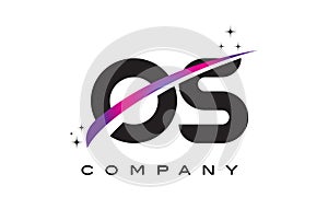OS O S Black Letter Logo Design with Purple Magenta Swoosh