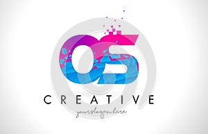 OS O S Letter Logo with Shattered Broken Blue Pink Texture Design Vector. photo