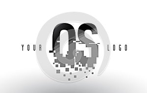 OS O S Pixel Letter Logo with Digital Shattered Black Squares photo