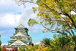 Osaka Castle with Autumn season in Osaka, Japan.