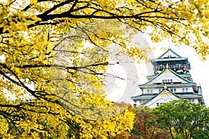 Osaka Castle with Autumn season in Osaka, Japan.