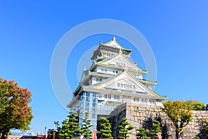 Osaka Castle with beautiful blue sky at Osaka city, Japan