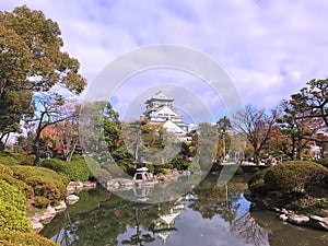 Osaka castle with blue sky background