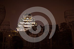 Osaka Castle at dark night, Osaka, Japan