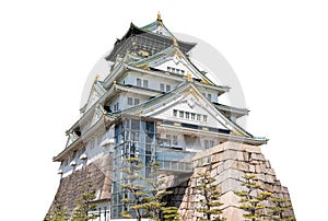 Osaka castle isolated white background with clipping path