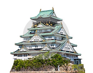 Osaka castle isolated white background with clipping path