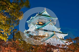 Osaka castle at night, Osaka, Japan.