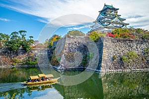 Osaka Castle, a tourist boat in the moat